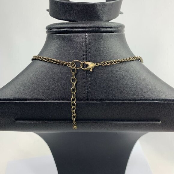 Multicolor Statement Bib Necklace With Interconnected Rings Bronze/Green/Purple - Picture 3 of 4